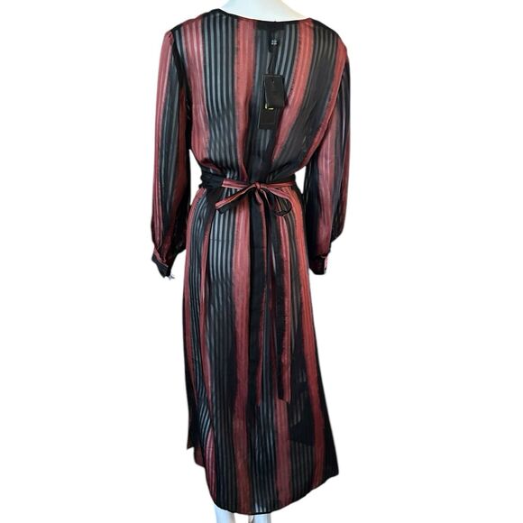 NWT BCBGMAXAZRIA Ombré Stripe Shift Night Out Midi Belted Dress Black Sheer Sz S - Picture 4 of 14